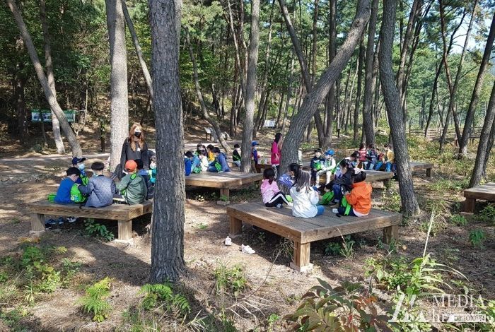 유아숲 체험원을 이용하는 아이들