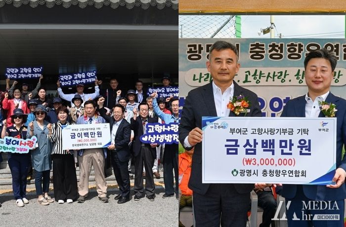 부여군 고향사랑기부제 기탁식 사진(남궁영 대표, 조백연 회장 순)