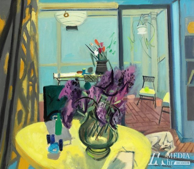 모리스 프리드만, 노랑 테이블과 라일락, 81x91.5, 캔버스에 유채