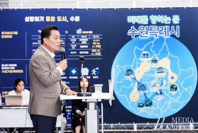 이재준 시장이 지난해 11월 열린 수원시 창업생태계활성화포럼에서 발언하고 있다.